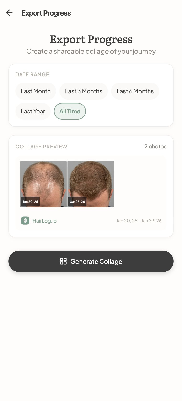 Export progress screen