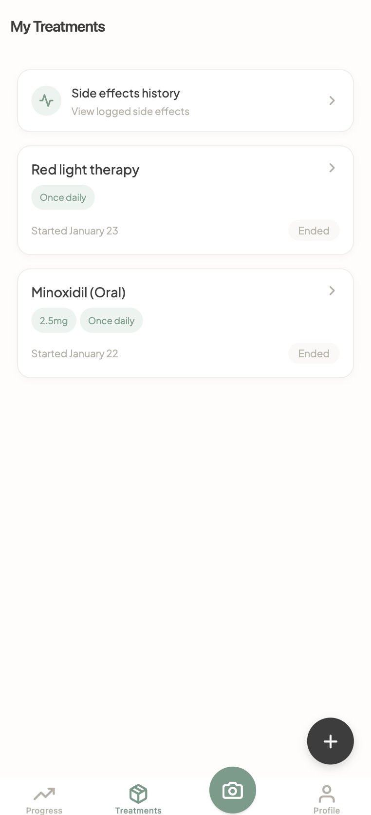 My treatments screen