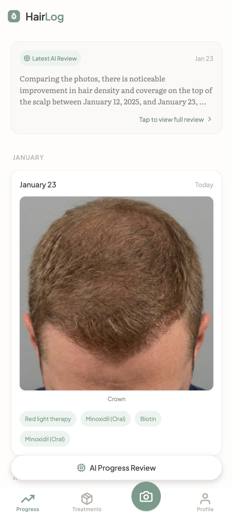 HairLog progress screen